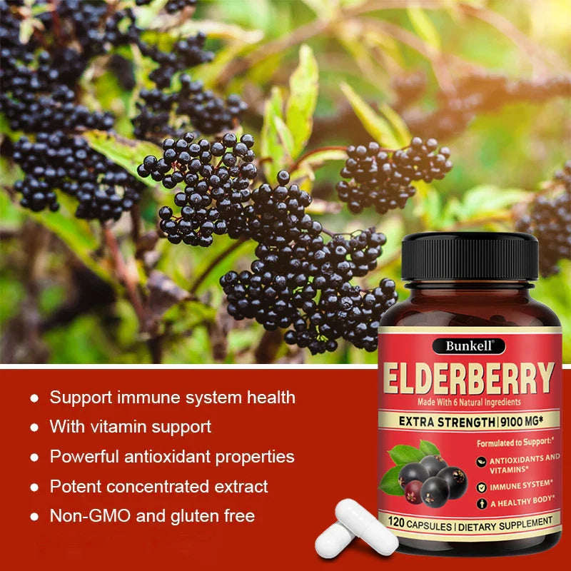 Elderberry Capsules - Rich in Vitamins - Supports Antioxidant, Immune System Health, Non-GMO,Dietary Supplement