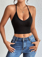 Chic Halter Neck Crop Top-Backless & Criss Cross Detail-Perfect for Summer Outings