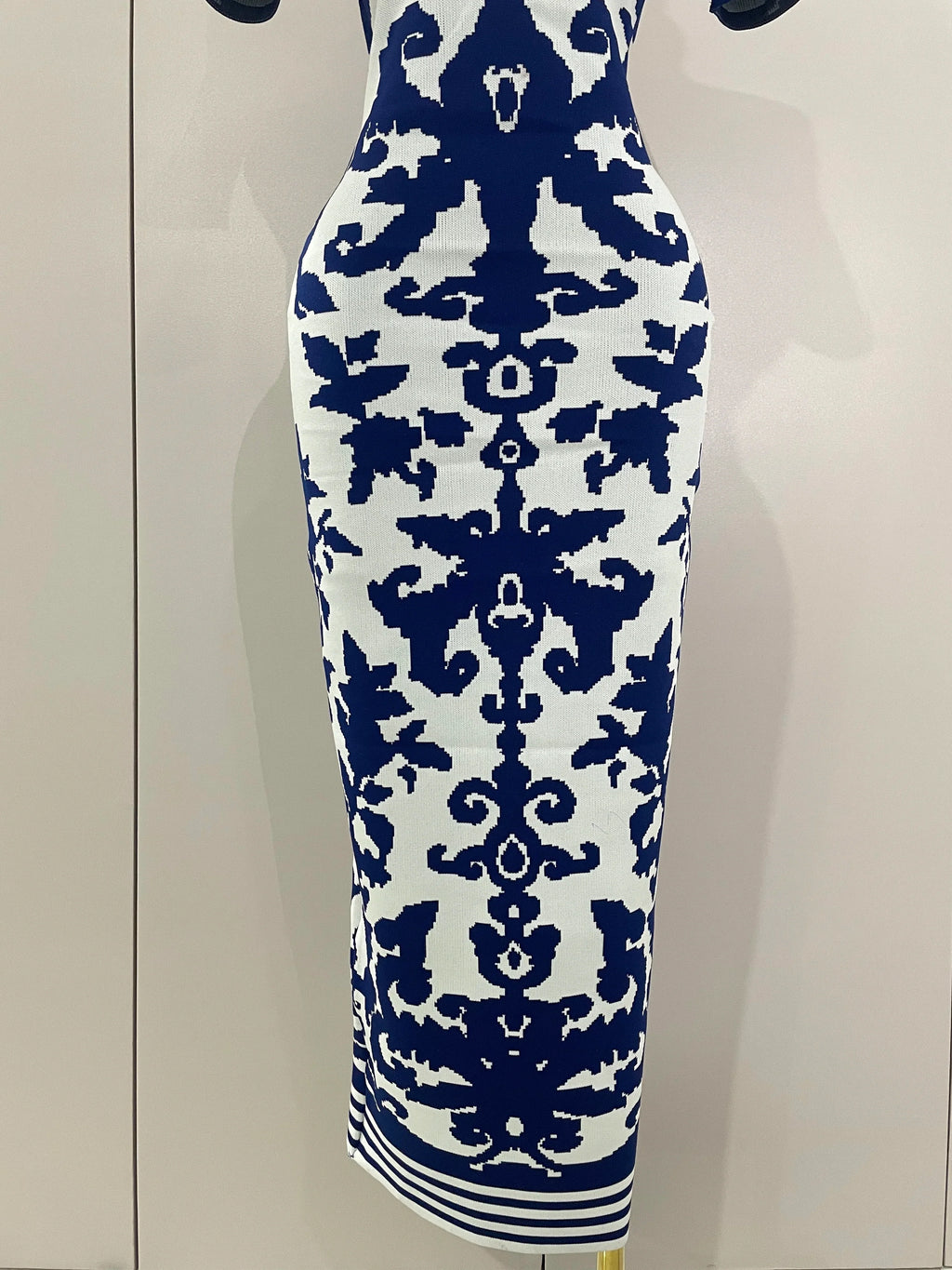 2025 New Sexy Short Sleeve Jacquard Blue Bandage Bodycon Long Dress Women Celebrity Elegant Evening Club Party Luxury Dresses