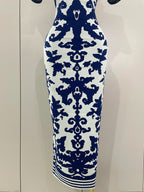2025 New Sexy Short Sleeve Jacquard Blue Bandage Bodycon Long Dress Women Celebrity Elegant Evening Club Party Luxury Dresses