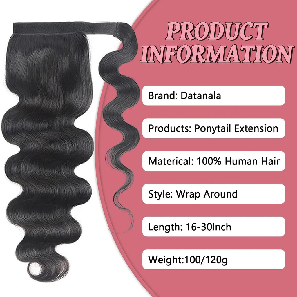 100G Ponytail Human Hair Extensions Straight Wrap Around Horsetail 100% Remy Human Hair 10"-32" Ponytail Extension for Women