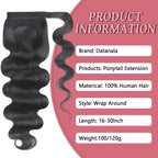 100G Ponytail Human Hair Extensions Straight Wrap Around Horsetail 100% Remy Human Hair 10"-32" Ponytail Extension for Women