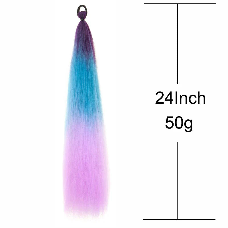 24Inch Synthetic Long Straight Ponytail With Rubber Band Elastic Hair Extension Colorful DIY Braiding Hair Accessories for Women