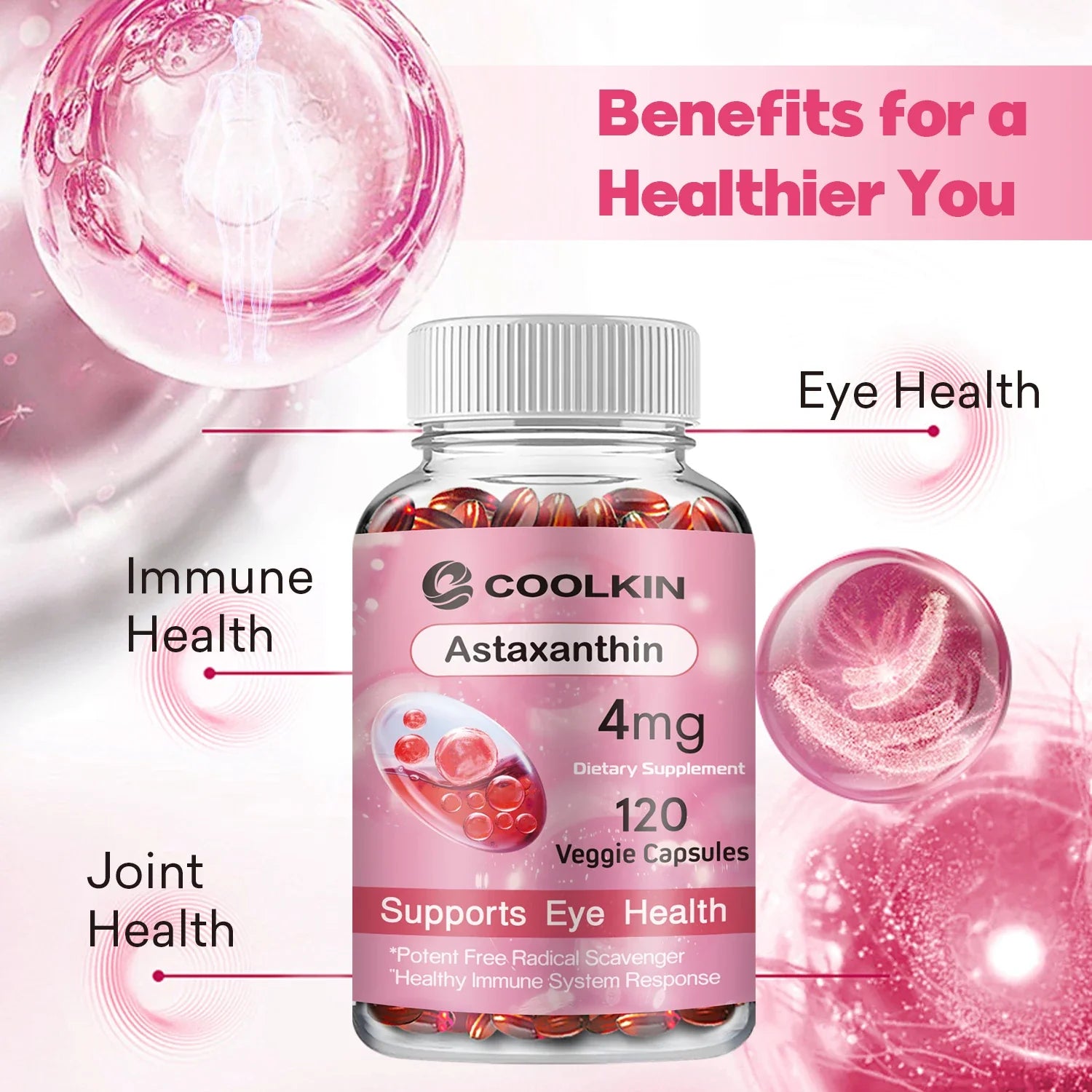 Astaxanthin - Supports Eyes, Promotes Nervous System Health, and Improves Immunity, Non-GMO Supplement