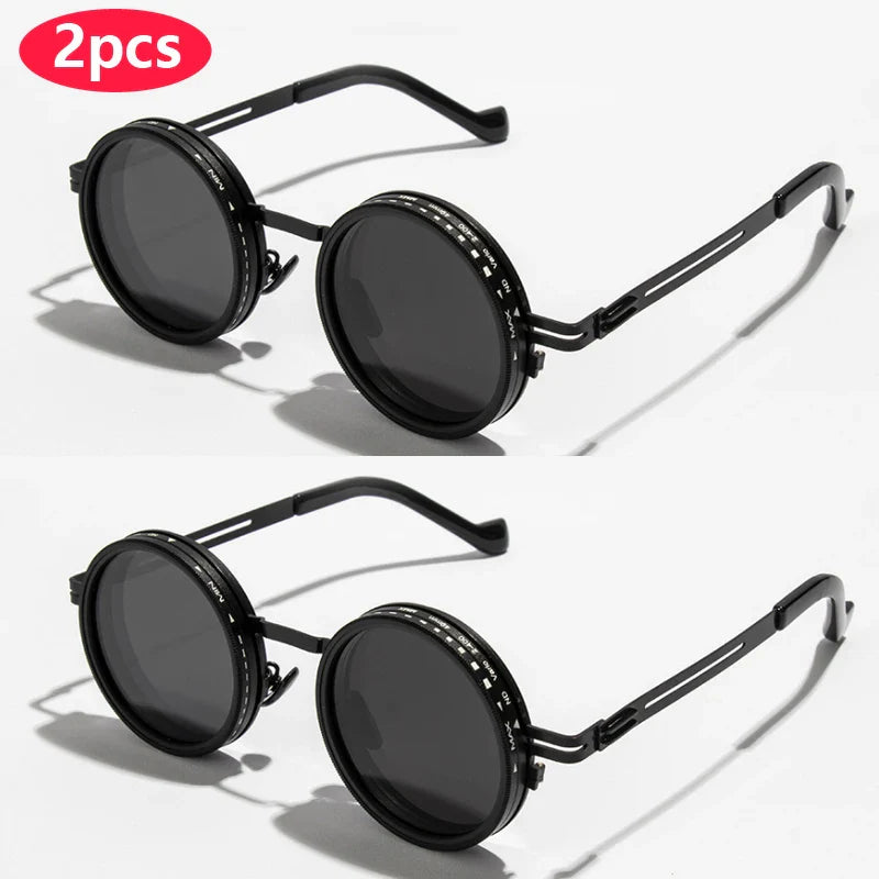 Brand Polarized Round Sunglasses ND9 Adjustable Dimming Sun Glasses Men Women Retro Punk Men's Eyeglasses Outdoor Shades UV400