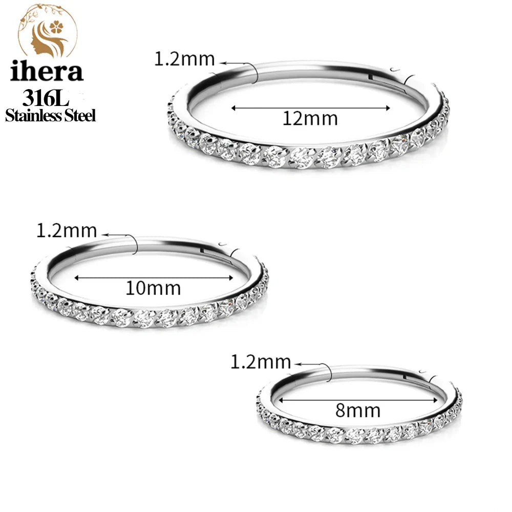 316L Stainless Steel Zircon CZ Hinged Segment Nose Septum Clicker Ring Round Earrings Hoops Ear Tragus Helix Piercing Jewelry