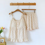 2025 Japanese Summer New Women's Pajama Set 100% Cotton Crepe Cloth Ladies Suspender+Shorts Two Piece Home Furnishing Set