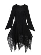 Halloween Plus Size Women's Gothic Lace Flare Sleeve A-Line Midi Dress Ladies Asymmetrical Hem Punk Party Costplay Dress 1XL-6XL
