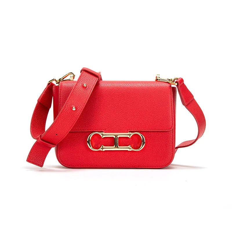 CHCH Women's Saddle Bag 2024 Autumn/Winter New Black Cow Leather Flip Small Square Bag Simple Commuter Diagonal Cross Bag