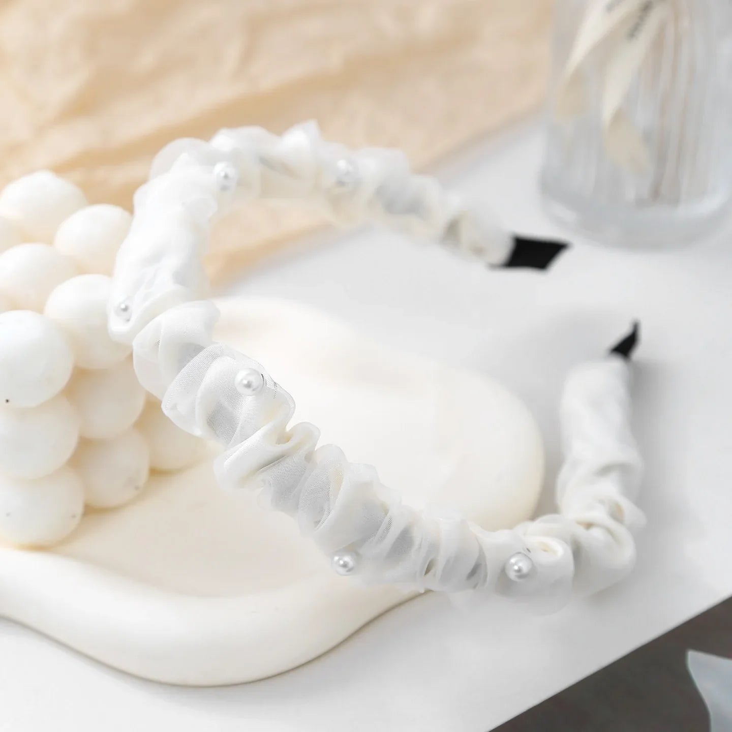 1pc Mesh Pearl Embellished Fine Hairband with Elastic Colorful Daily Top Head Decoration and Hair Accessories