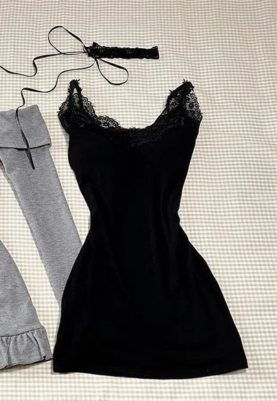 2024 High Street Two Piece Set Gray Slash Neck Long Sleeve Spliced Plested Dresses Y2k Aesthetic Vintage Lace Design Sling Dress