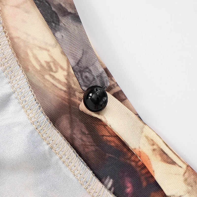 CUTENOVA Women'S Full-Body Printed Hanging Neck Big Backless Skinny Five-Point Jumpsuit Sexy Fashion Street Trend Jumpsuit