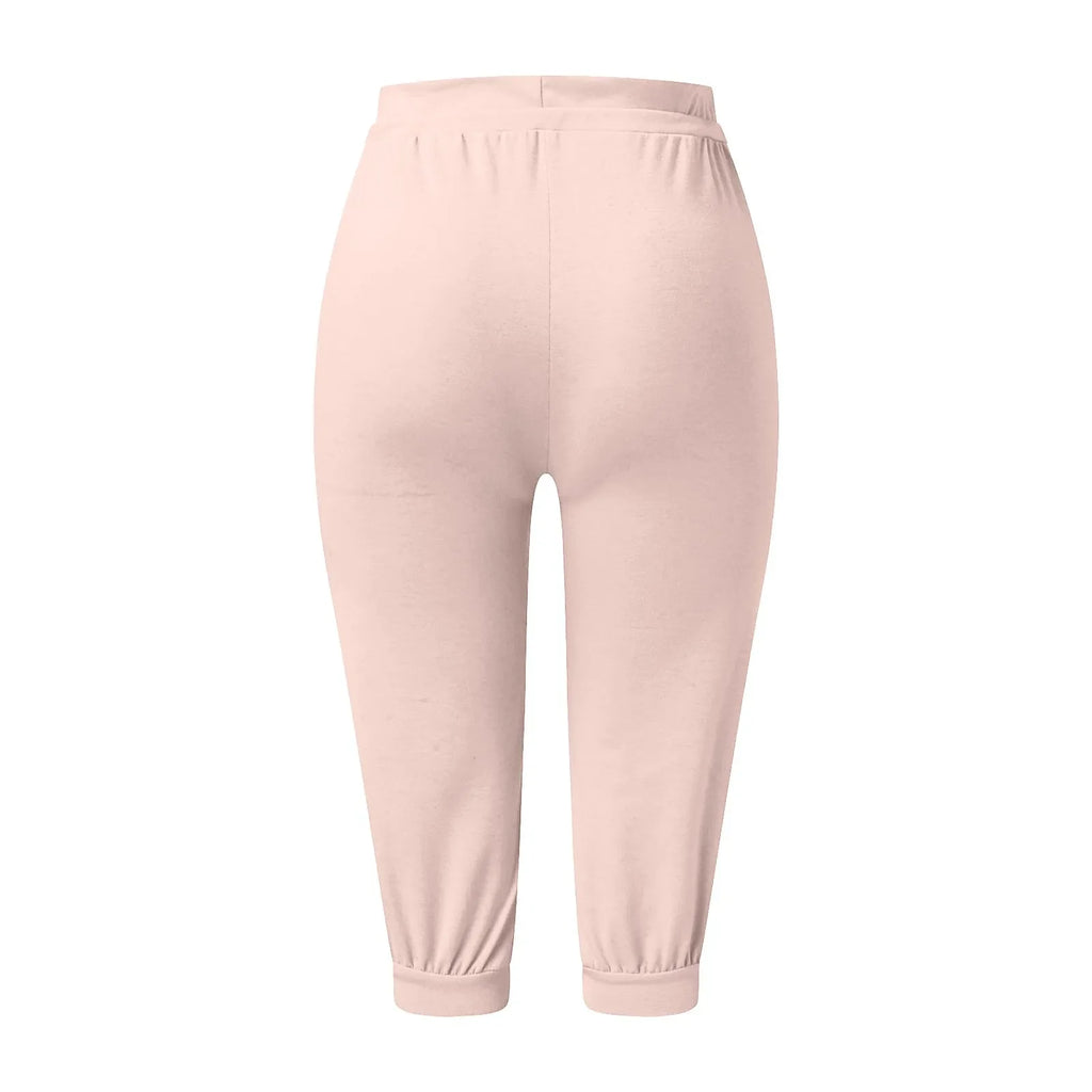 Classic Solid Color Jogging Pants Women Cotton Linen Capris Trousers Bandage Double Pocket Pants Summer Beach Vacation Wear