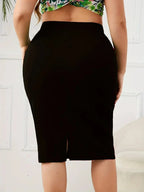 2025 Summer Plus Size Solid Slim Skirt Casual High Waist Slit Skirt  Women's Plus Size Clothing