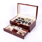 Double Layer Watch Storage Box with Drawer - Glass Display Case for Sunglasses Rings Bracelets Earrings Necklaces Jewelry Organi