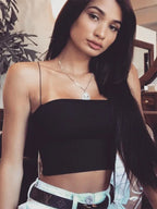 2024 New Fashion Women Spaghetti Strap Crop Top Sexy Bodycon Sleeveless Cami Tube Top Basic Plain Camisole