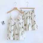 2025 Summer New Women's Two Piece Set of 100% Pure Cotton Crepe Cloth with Chest Cushion Sleepwear Sweet and Cute Home Fury
