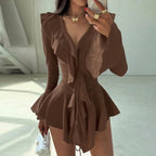 2025 New Autumn Irregular Hem Dress Women Y2K Flare Sleeve V-Neck Bandage Stretch Elegant Birthday Party Chic Hipster Bodycon