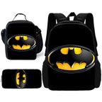 Child Superhero Batmans School Backpack with Lunch Bags ,Pencil Bags ,School Bags for Boys Girls Best Gift