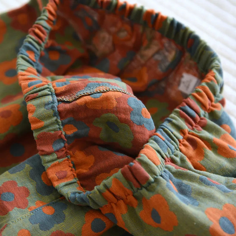 2025 New Spring/Summer Pajamas Three Piece Set Thin 100%Cotton Crepe Ladies Short Sleeves+Shorts+Pants Flip Collar Home Suit Set