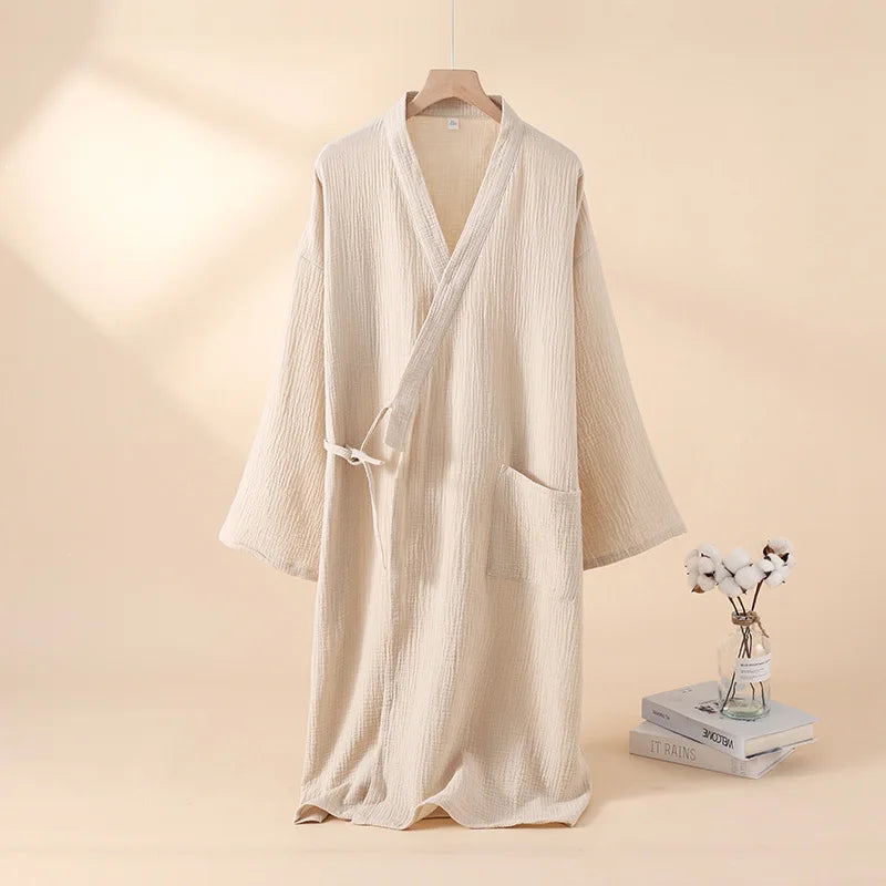 2025 Japanese New Spring/Summer Couple Kimono Robe 100% Cotton Crepe Cloth Men's and Women's Bathrobe Thin Home Sleeping Robe