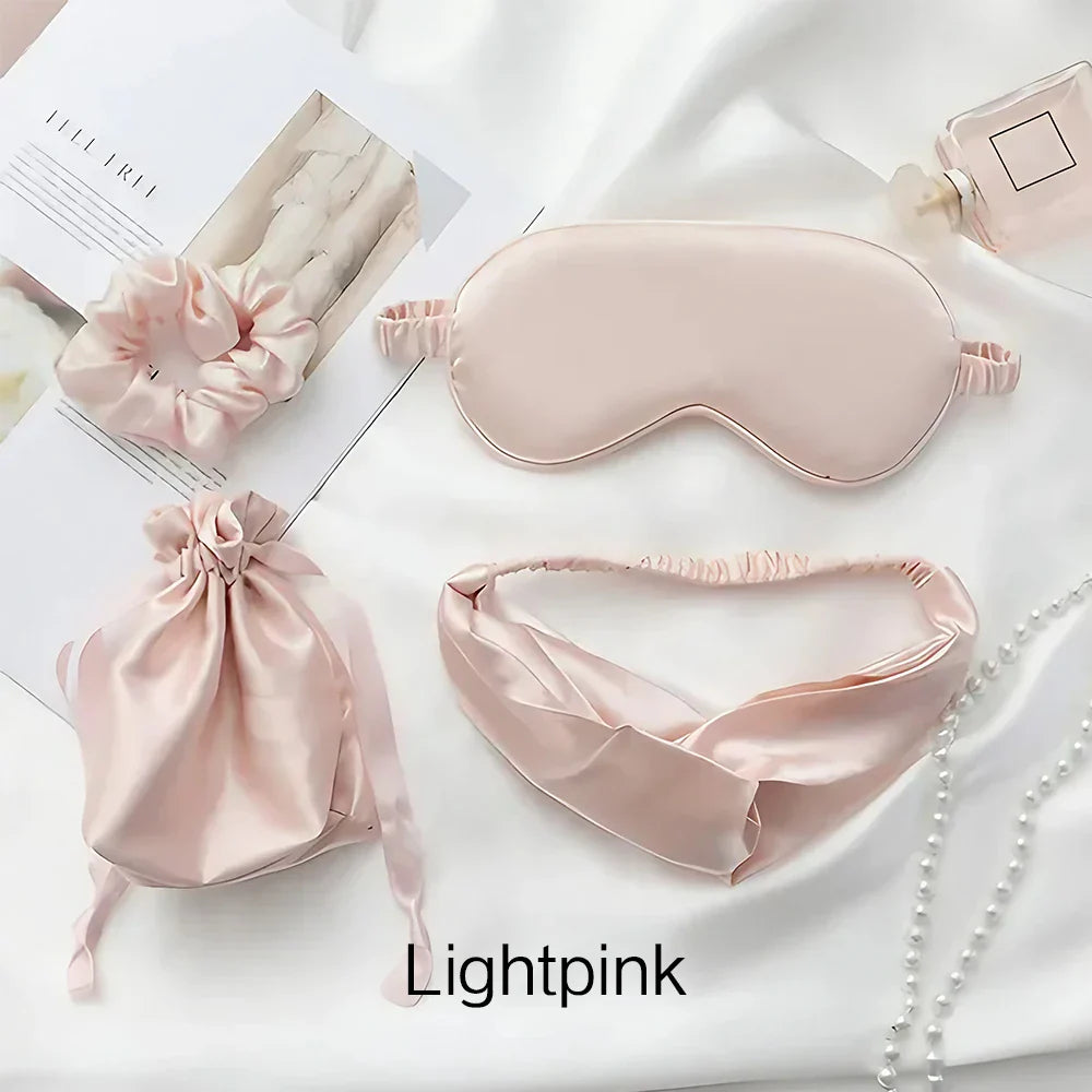 4 PCS Silk Sleeping Eye Mask Set Headband Headband Set Sleep Aid Eye Mask Rest Unisex Eye Mask Set