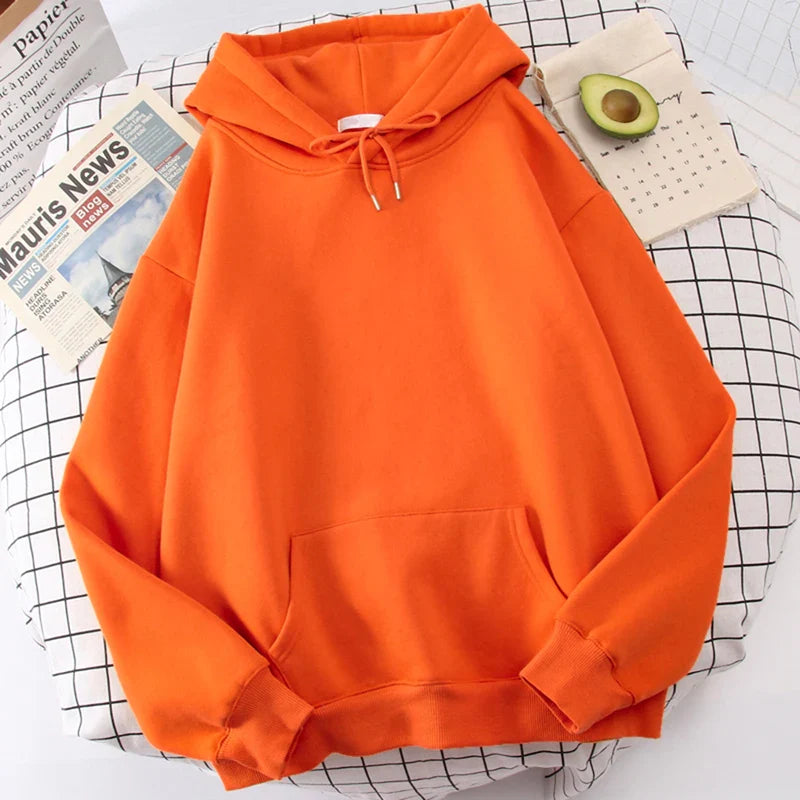 Autumn Casual Women's Solid Hoodie Comfortable Strecth Sweatshirts Loose Pocket Warm Clothes Fashion Street Female Pullovers