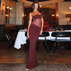 Elegant Lace Cut Out Maxi Dresses for Women 2025 Sexy Spaghetti Strap Patchwork Holidays Party Dress Summer Backless Long Dress