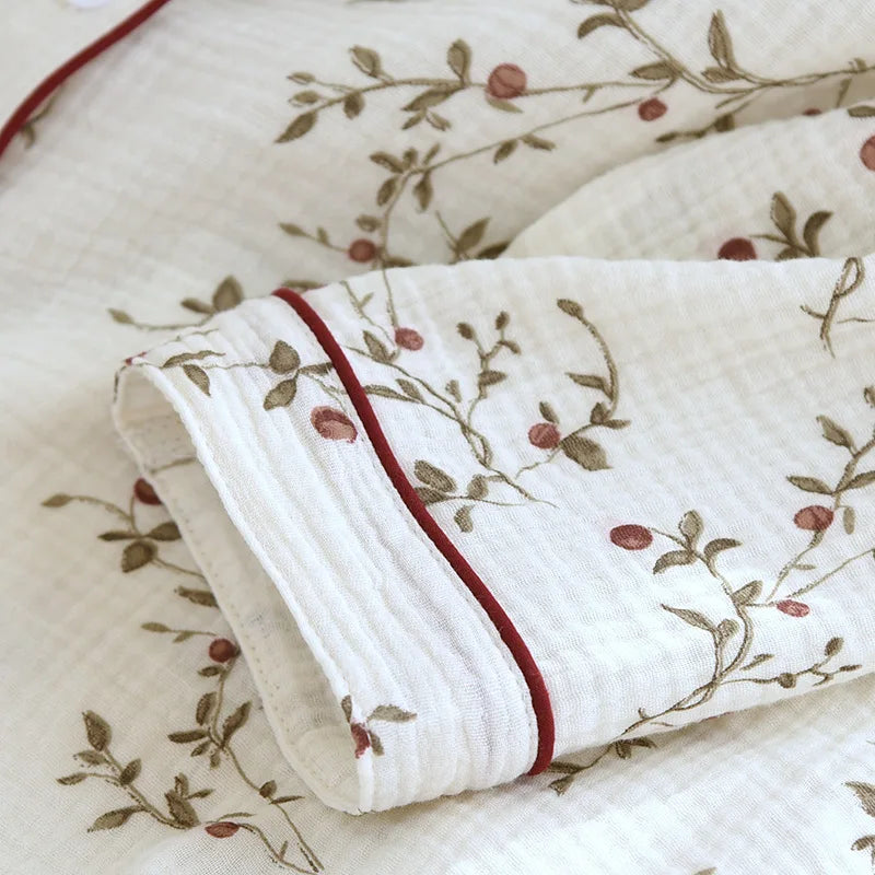 2025 Japanese Spring and Autumn New Women's Pajama Set 100% Cotton Crepe Long sleeved Pants Cardigan Cute Plus Size Home Fury