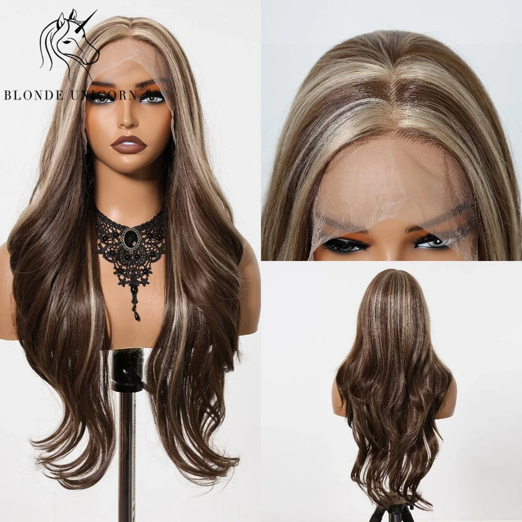 13x6 Lace Front Wig Blonde Wave Synthetic Wigs for Women Daily Party Cosplay Use Heat Resistant Fiber Hair