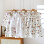 2025 Women's New Summer Pajama Set 100% Cotton Crepe Vest+Shorts Two Piece Loose Home Clothing Set Sleepwear Ladies