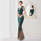 DEERVEADO Elegant V Neck Mermaid Evening Dress Long Luxury Beads Women Evening Party Dresses 2025 New Formal Dress 19085