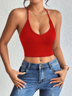 Chic Halter Neck Crop Top-Backless & Criss Cross Detail-Perfect for Summer Outings