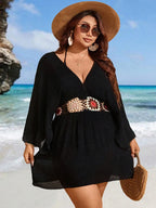Bohemian Wind Plus Size Crochet Black CoverUp Mini Dress Sexy Hollow Tunic Beach Dress Bathing Suit Beachwear Cover Up Beachwear