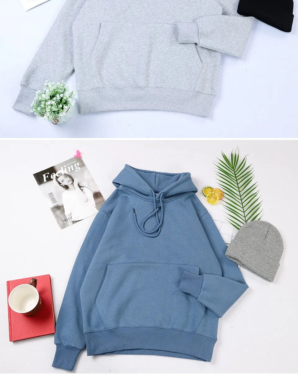 Autumn Casual Women's Solid Hoodie Comfortable Strecth Sweatshirts Loose Pocket Warm Clothes Fashion Street Female Pullovers