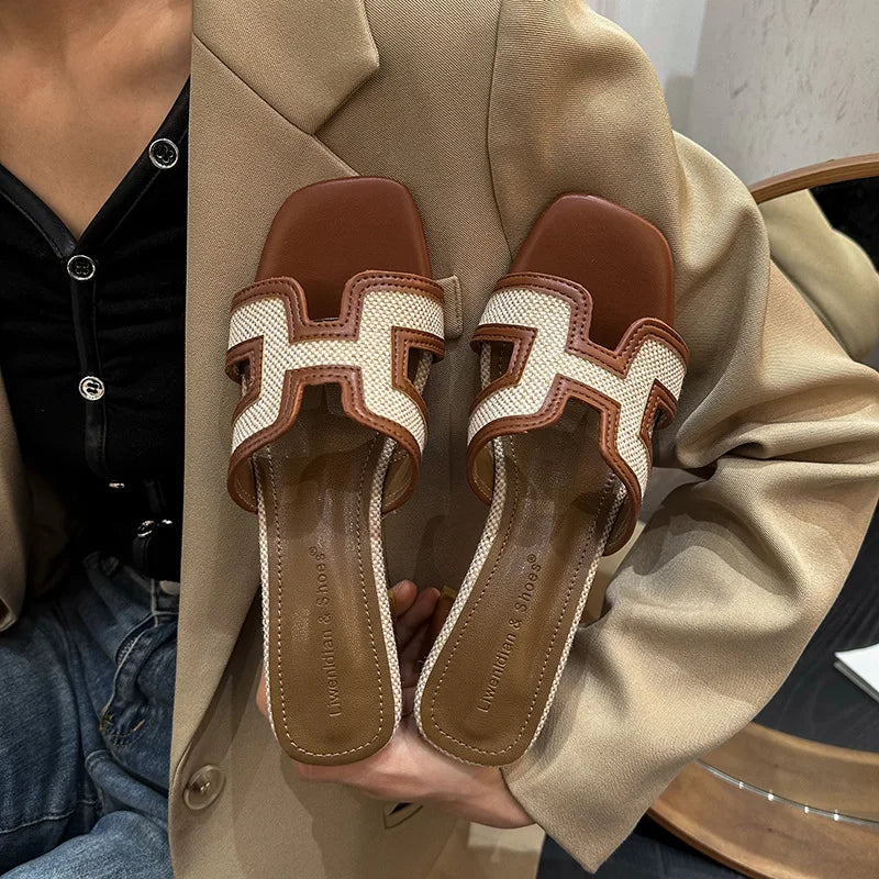 2025 Summer new arrival,fashion style grids high heel slippers for woman,thick heel outwear beach sandals for women