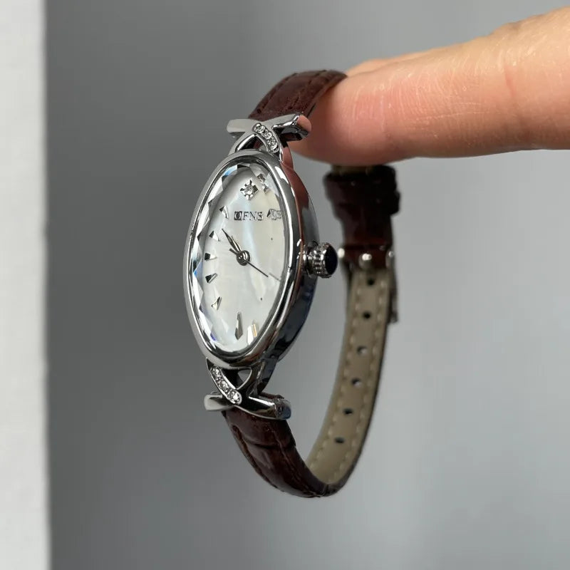 2025 Luxury Women's Quartz Watch Oval Sapphire Casual Ladies Clock Waterproof Brown Leather Elegant Ladies Watch
