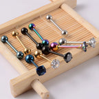 2PCS Anti-Allergy Surgical Steel  Prong Zircon Tongue Barbell Piercings Ball Tongue Barbell Rings Fashion Piercing Jewelry