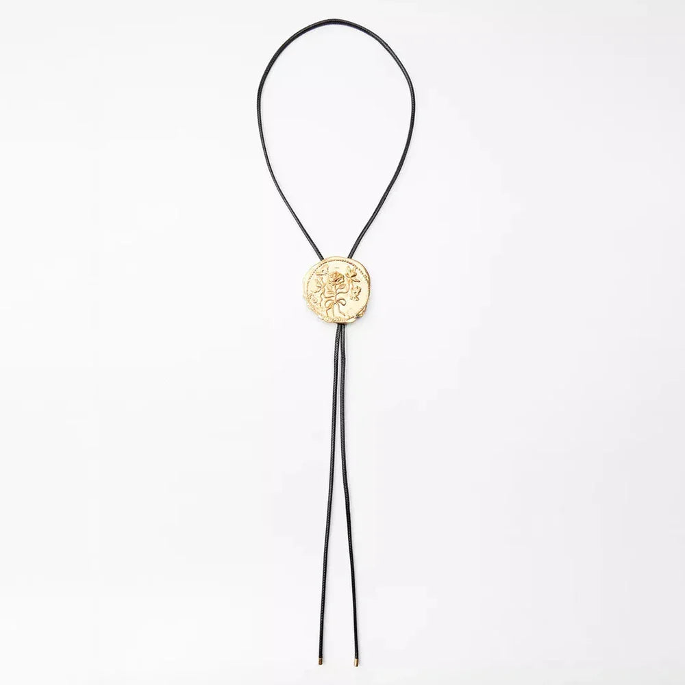 2024 New ZAA Cowboy Style Badge Necklace, Geometric Engraved Rose Adjustable Necklace, Party and Banquet Jewelry