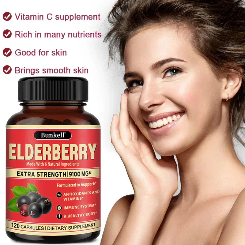 Elderberry Capsules - Rich in Vitamins - Supports Antioxidant, Immune System Health, Non-GMO,Dietary Supplement