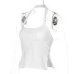 Dulzura Sleeveless Halter Side Slit Top With Button Sexy Casual Tank Party Club Streetwear Women'S Autumn Winter Clothes