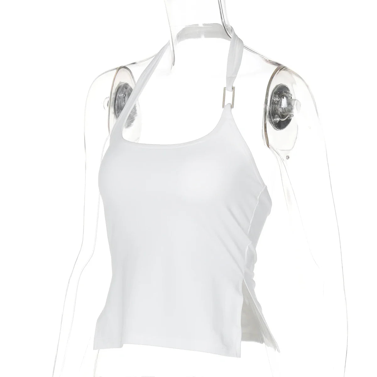 Dulzura Sleeveless Halter Side Slit Top With Button Sexy Casual Tank Party Club Streetwear Women'S Autumn Winter Clothes