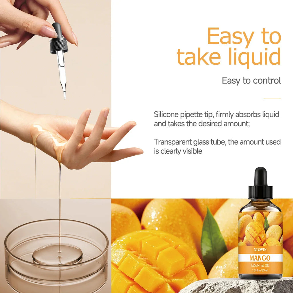 30ml/60ml/100ml mango essential oil is suitable for facial hydration, moisturizing, hair care, skin care, and perfume making
