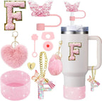 9PCS Accessory Set for Stanley Cup 30oz 40oz Butterfly Straw Cover Cap Silicone Boot Charm Initials Sticker Spill Proof Stopper