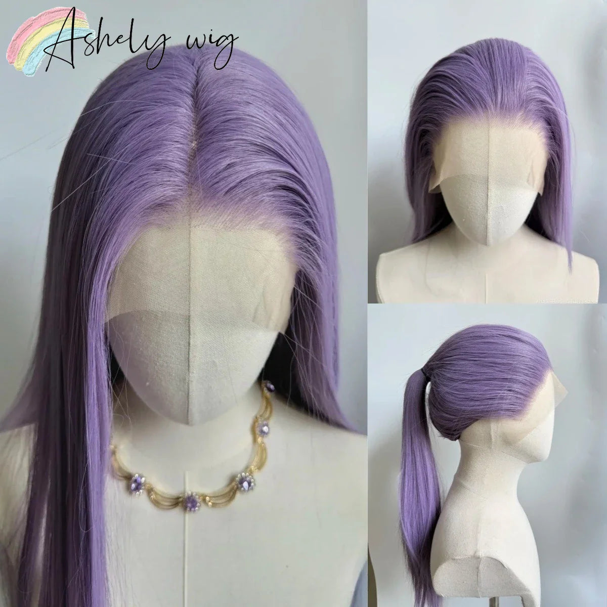 Ashely Light Purple Wig Special Grey-purple Lace Front Wigs 26inch long straight 13*4 Synthetic Lace Wigs for Cosplay Daily Use