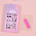 24Pcs Children Cartoon Nail Tips Colorful Cute Rabbit Pink Stars 6-14 Years old Girl Fake Nail With Jelly Glue Kids False Nail