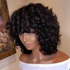 300% Pixie Cut Human Hair Wigs For Women Afro Rose Curly Funmi Glueless Wigs Human Hair Short Bouncy Curly Bob Wig With Bangs