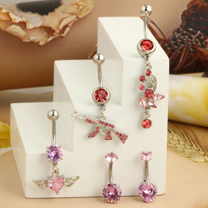 5PCS Cute Dangle Belly Ring Pack 14G Navel Piercing Bulk Sexy Belly Ring Set Belly Button Ring Lot Pircing Ombligo Jewelry