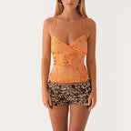 Combhasaki Women Summer Sleeveless Beading Camis Top V-neck Tie-up Cross Backless Pearl Glitter Sequin Flower Embroideried Vest