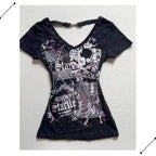 American Retro Sweetheart Red Lips Letter Print Slim Short-sleeved T-shirt Women Summer Fashion Street Hot Sexy Casual Top